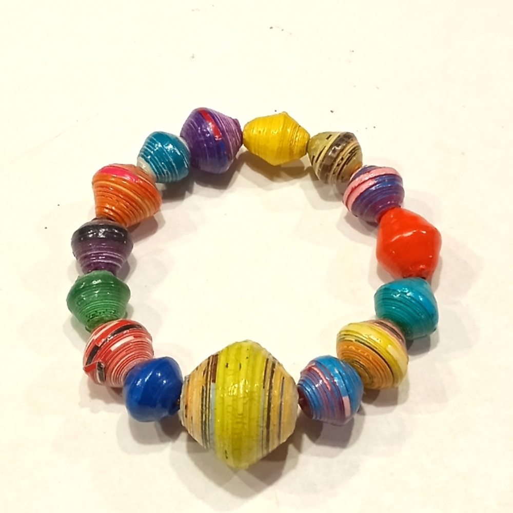 Colorful Paper Mache Beaded Stretch Bracelet